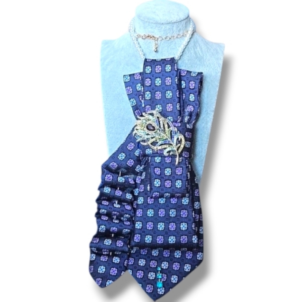 3/$60Unique Brooks Brothers Navy Silk Cravat with Purple & Light Blue Medallions